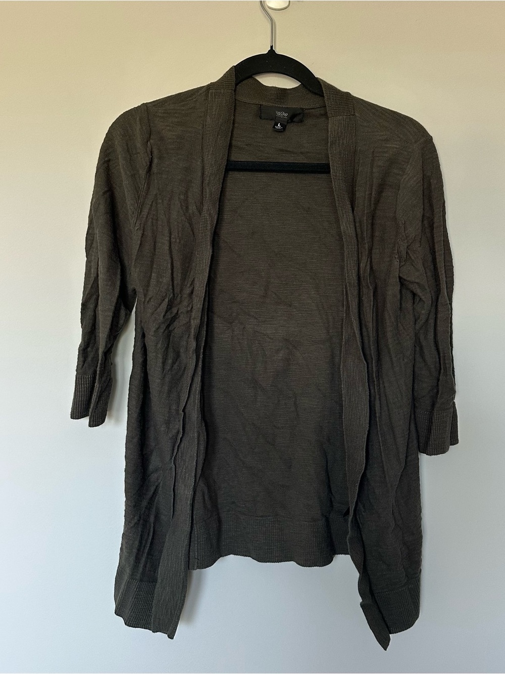 Mossimo Brown Open Front Cardigan Sweater 3/4 Sleeve Size Large Lightweight Boho